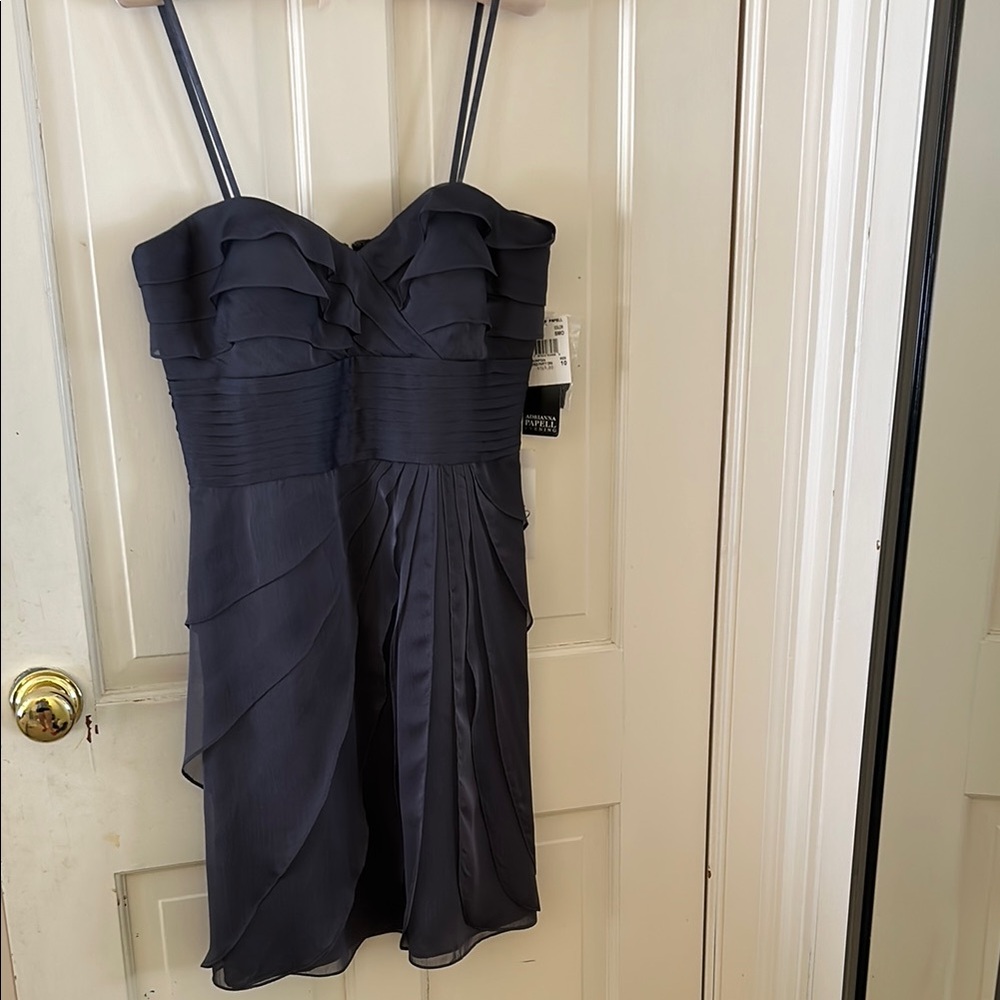 Adrianna Papell Blue Asymmetrical Ruched Mini Dress